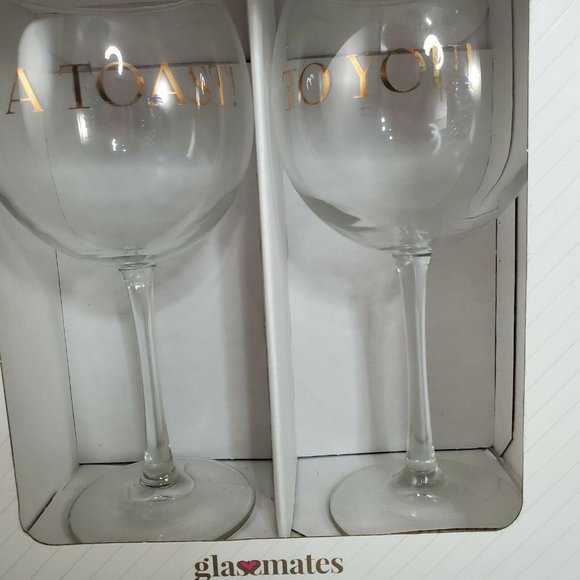 2 Sentiment Wine Glasses a toast to you wedding Glass Mates glassware goblet set - Picture 2 of 8